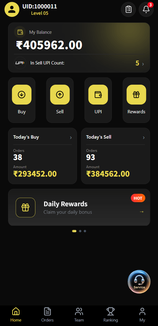 EarnGo online earning app dashboard showing UPI rewards and earning opportunities